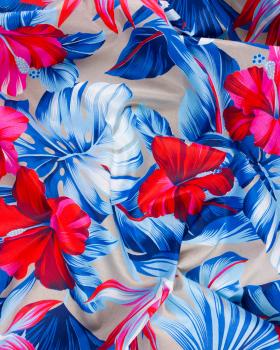 Polynesian fabric HIBISCUS Blue - Tissushop